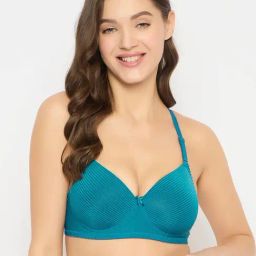 Clovia Teal Polyamide Printed Padded Full Cup Wire Free T-Shirt Bra-picture-23