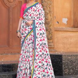 Saree Mall White Printed Sarees With Unstitched Blouse-image-9