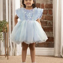 Ministitch Girls Sky Blue Flared Fit Party Dress-image-59