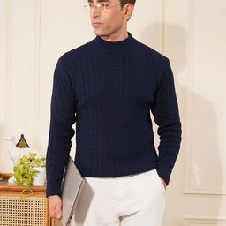 KVETOO Men Cable Knit High Neck Woollen Pullover-image-32