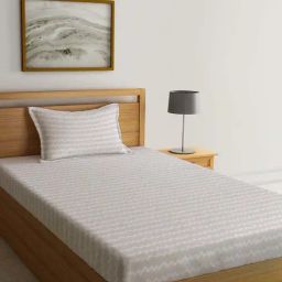 Klotthe Beige Cotton Blend 300 TC Single Elastic Bedsheet With 1 Pillow Cover-image-70