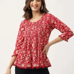 Divena Red Cotton Floral Print Top-image-79