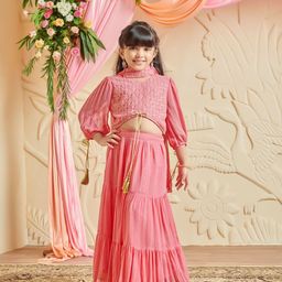 MASTARANG Girls Embroidered V-Neck Sequinned Ready to Wear Lehenga & Blouse With Dupatta-image-33