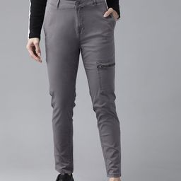 Roadster Women Charcoal Grey Slim Fit Solid Cargos-picture-28