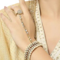 Oomph Gold Tone Pearl & Kundan Hand Harness-25