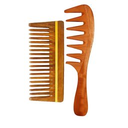 RUFIYS Set Of 2 Neem Wide Tooth Wooden Comb For Hair Growth & Dandruff Brown-4