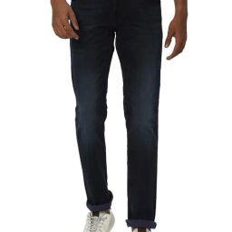 Mufti Dark Indigo Blue Slim Fit Lightly Washed Jeans-image-86