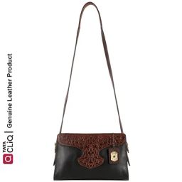 Hidesign Wild West Black Textured Medium Sling Handbag-image-31