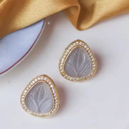Johori Grey & Golden Stud Earrings-11
