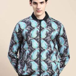 SHOWOFF Black & Blue Slim Fit Printed Jacket-image-6