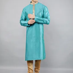 Manish Creations Woven Design Mandarin Collar Jacquard Straight Kurta With Churidar-image-68