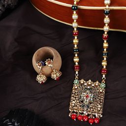 Anouk Gold Plated Crystals Studded & Beaded Jewellery Set-image-1