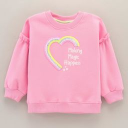 Little Kangaroos Cotton Knit Full Sleeves Sweatshirt Sequin & Text Print - Ballet Pink-image-95