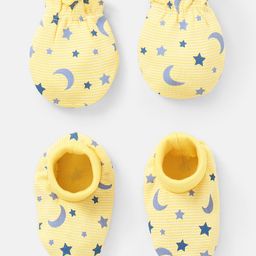 Babyhug 100% Cotton Mittens And Booties Star & Moon Print - Yellow-image-64