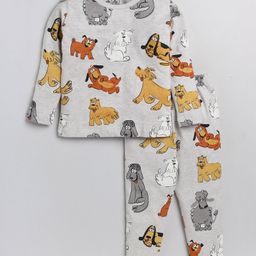 Little Marine Full Sleeves Dog Theme Printed Night Suit - Grey-image-34