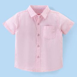 Babyhug Cotton Linen Half Sleeves Solid Shirt- Pink-image-28