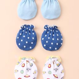 Ben Benny Interlock 100% Cotton Knit Solid Color & Star Printed Mittens Pack of 3 - Blue & Off White-picture-25