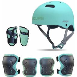 Jaspo Sx 4 Ultra Protective Set for Skating, Cycling Helmet Set with Knee Pads Elbow Pads Wrist Guards, Adjustable Helmet, Protective Gear Set for Bicycle Roller Skating Skateboarding (XS extra small ,Cyan)-image-93