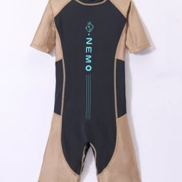 Bosky Swimwear Half Sleeves Legged Swimsuit Text Print - Beige-image-79