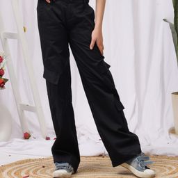 NEUDIS Cotton Solid Cargo Trousers  - Black-image-38