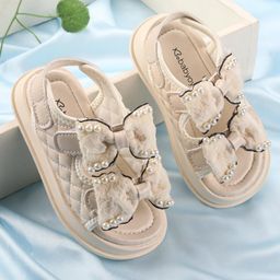 Babyoye Sandals with Velcro Closure & Bow Applique - White-image-90