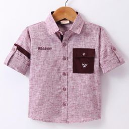 Rikidoos Full Sleeves Brand Name Embroidered & Pocket Detailed Shirt - Pink-picture-39
