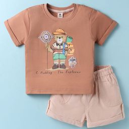 ToffyHouse Woven Half Sleeves T-Shirt & Shorts Set With Animal Print - Tan-image-89