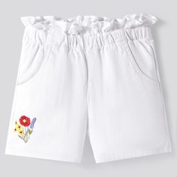 Bonfino Cotton Elastane Knee Length Paper Bag Waist Shorts with Floral Embroidery - White-picture-12