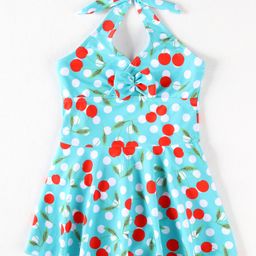 Mark & Mia Sleeveless Frock Swimsuit With Cherry Print - Turquoise-image-34