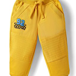 Babyhug Cotton Looper Full Length Knit Cut & Sew Lounge Pant with Text Print - Yellow-image-76
