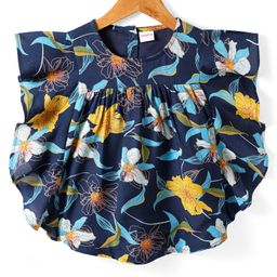 Babyhug Rayon Woven Half Frill Sleeves Ruffled Top with Floral Print - Navy Blue-picture-21
