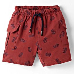 Evimo Single Jersey Knit Knee Length Shorts with Cool Theme Text Print - Dark Red-image-14