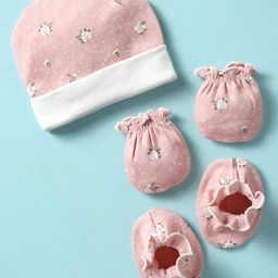 Ben Benny 100% Cotton Cap Mitten & Booties Set With Floral Print Pink - Diameter 9.5 cm-image-97