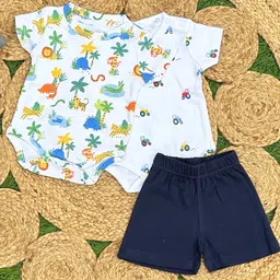 The Mom Store Cotton Half Sleeves Beach Theme & Vehicles Printed Onesies & Shorts Set - Multi Colour-picture-17
