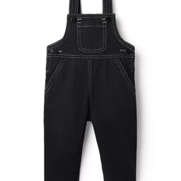 Bonfino Woven Full Length Washed Denim Dungaree With Badge Detail - Black-image-11