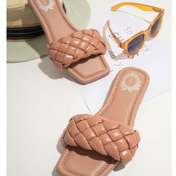 Shoetopia Cable Knit Designed Slip On Sandals - Peach-image-62