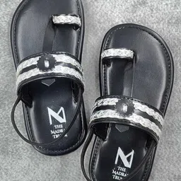 The Madras Trunk Lace Detailed Kolhapuri Sandals - Black & Silver-picture-11