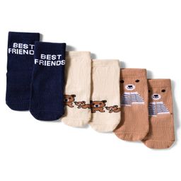 Cute Walk by Babyhug Knit Ankle Length Anti Bacterial Socks with Text & Bear Design Pack of 3 - Brown & Blue-picture-12