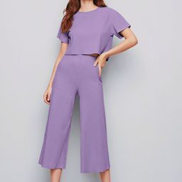 WATAY Round Neck Half Sleeve Crop Top With Trousers Co-Ords-image-82