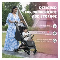 Tinyberg Feather Lite Light Weight Travel Stroller With Multi Position Recline, One Hand Folding, Safety Handle & Foldable Canopy - Charcoal Grey image 2