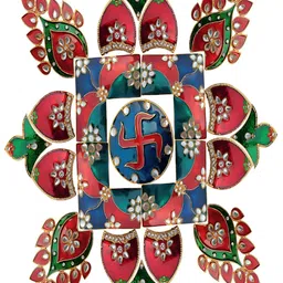 Kala Samarpan Red & Green Meenakari Rangoli Centerpiece-image-4