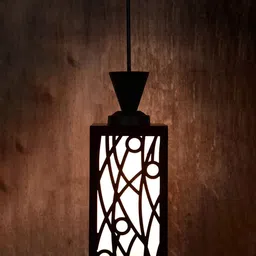 Gojeeva Black & White Textured Contemporary Rectangle Shaped Wooden Hanging Lamp-6