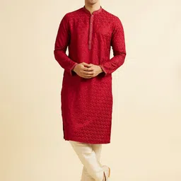 Manyavar Men Ethnic Motifs Embroidered Regular Thread Work Kurta with Pyjamas-6