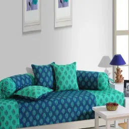 Swayam Shades of Paradise Blue Cotton 240 TC, Diwan Set of 6-7