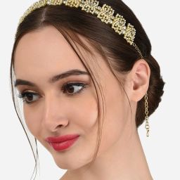 Zaveri Pearls Gold Tone Kundan & Pearls Studded Rectangular Ethnic Head Chain-ZPFK13106 image 4