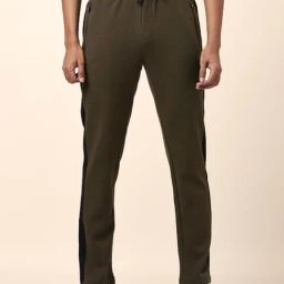 Ajile by Pantaloons Olive Cotton Slim Fit Striped Trackpants-image-54