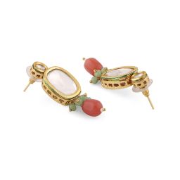 Zaveri Pearls Peach & Green Multistrand Beaded Choker Necklace & Earring Set-ZPFK13731 image 4