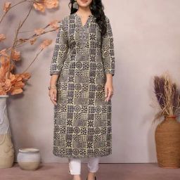 Rangita Grey Cotton Embroidered 3/4th sleeve Kurta-image-99