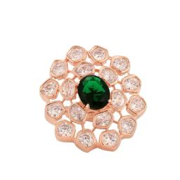 Saraf RS Jewellery Rose Gold Plated Green AD Studded Floral Adjustable Cocktail Finger Rings-45