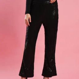 Globus Black Embellished Flared Fit Mid Rise Trousers-picture-40
